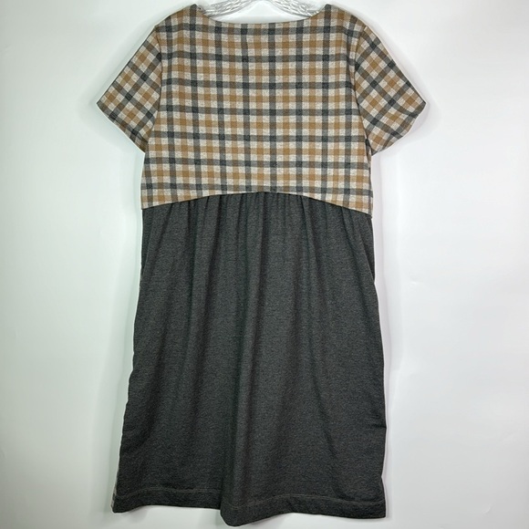 J.Jill Brown Gray Plaid Short Sleeve Shift Dress Size Large Tall - Picture 5 of 10
